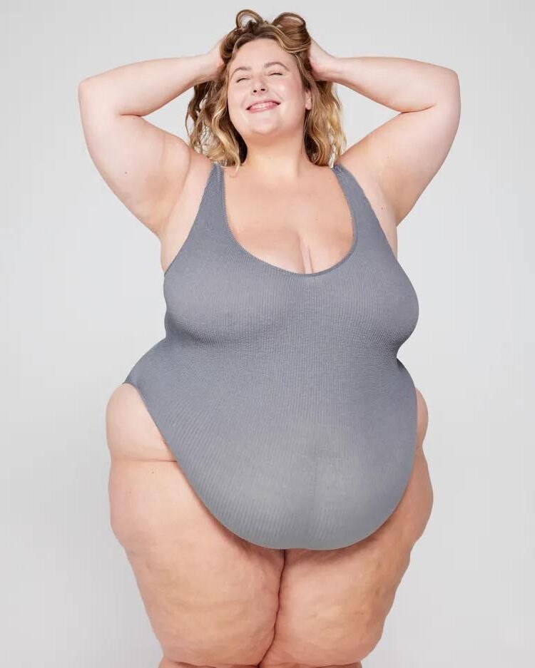 Thick BBW in Grey One Piece Swimsuit