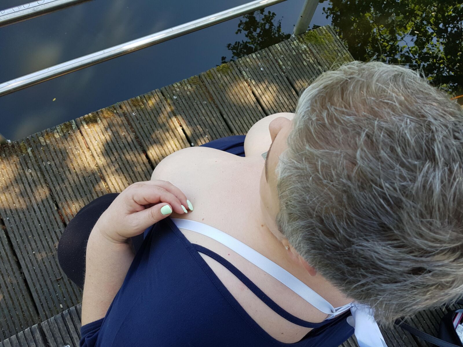 Fat, old german SSBBW flashes big hangers public park 