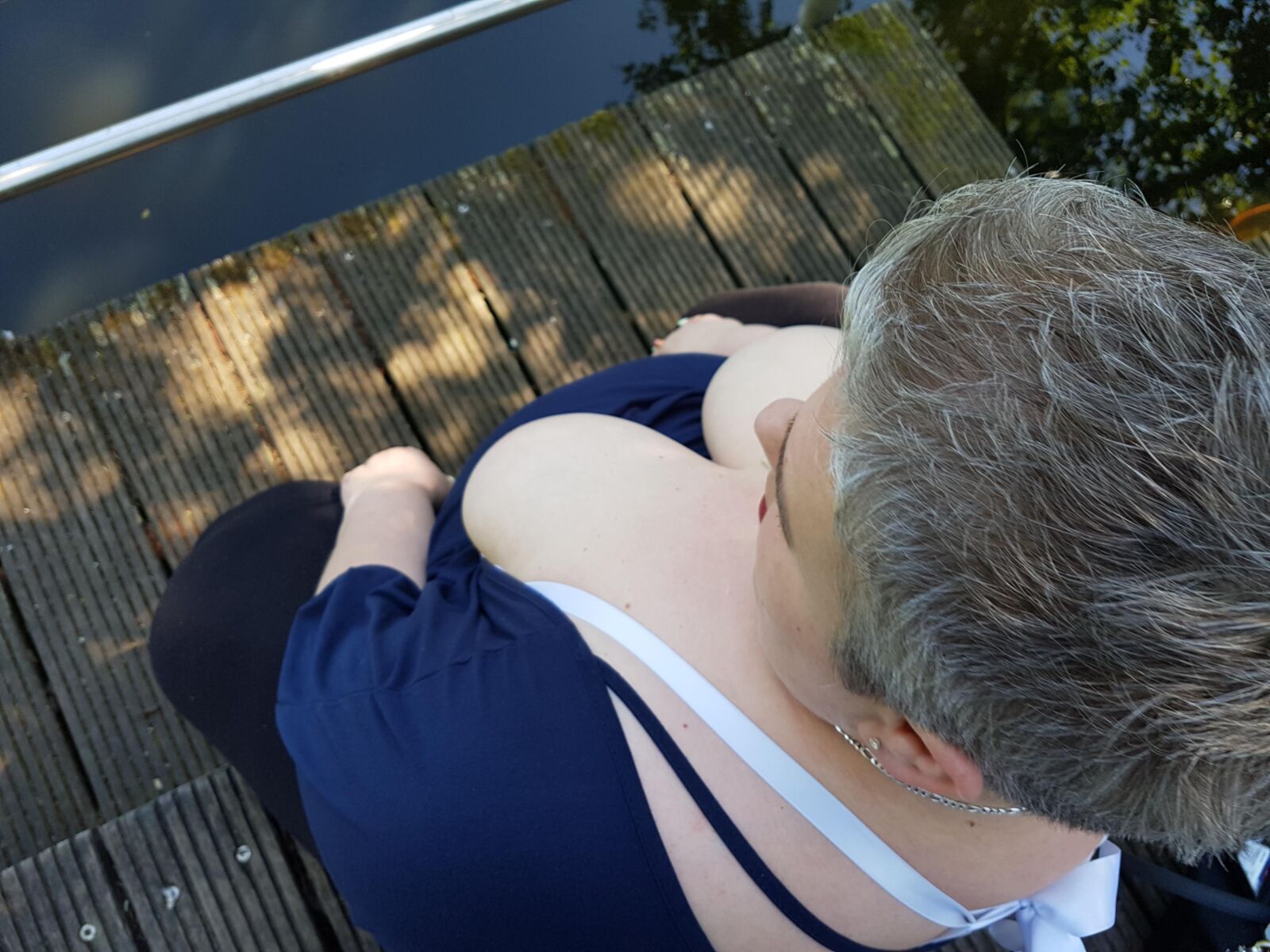  Fat, old german SSBBW flashes big hangers public park 