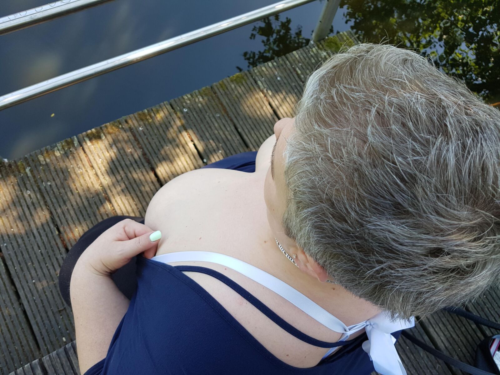  Fat, old german SSBBW flashes big hangers public park 