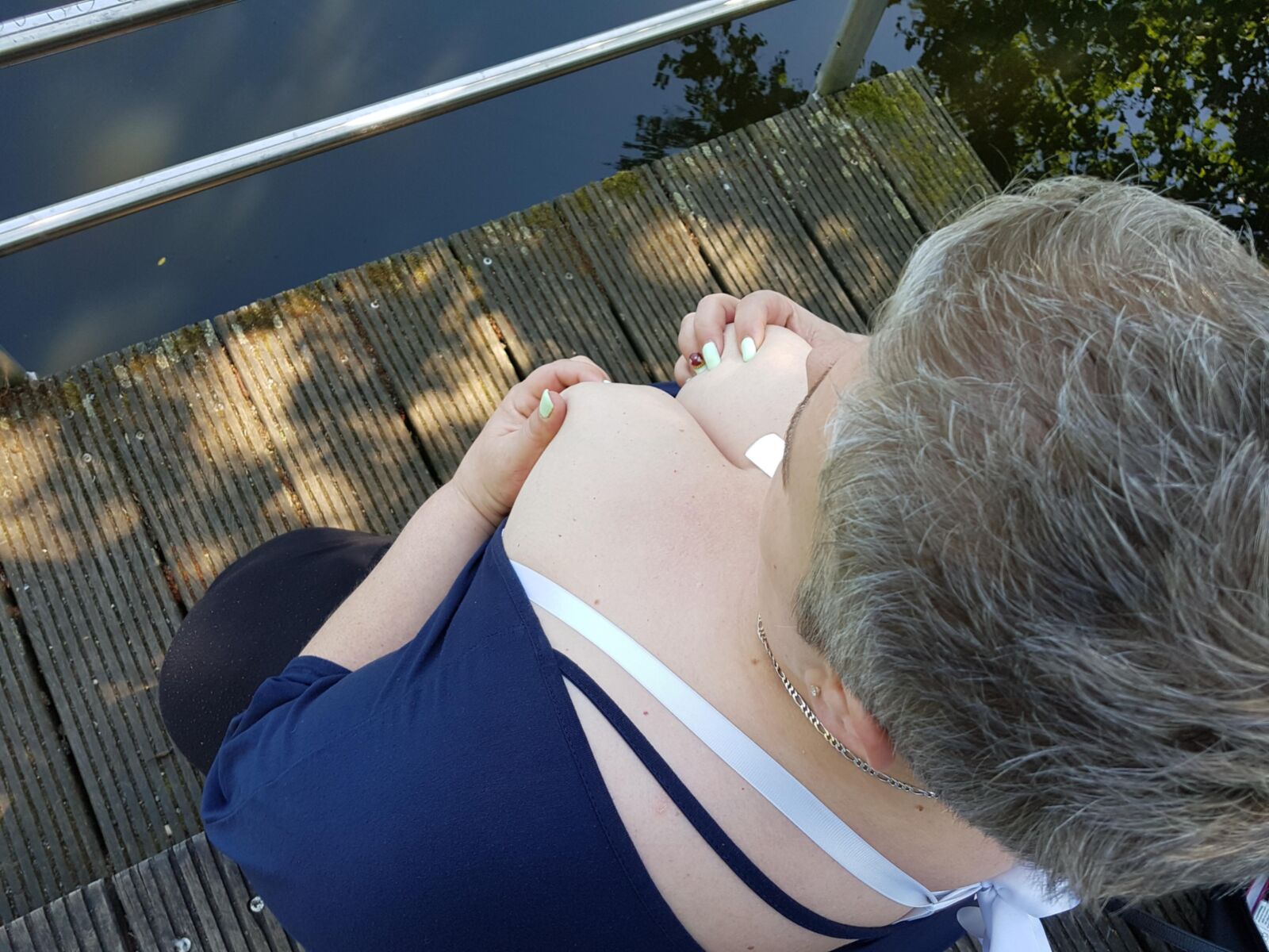  Fat, old german SSBBW flashes big hangers public park 