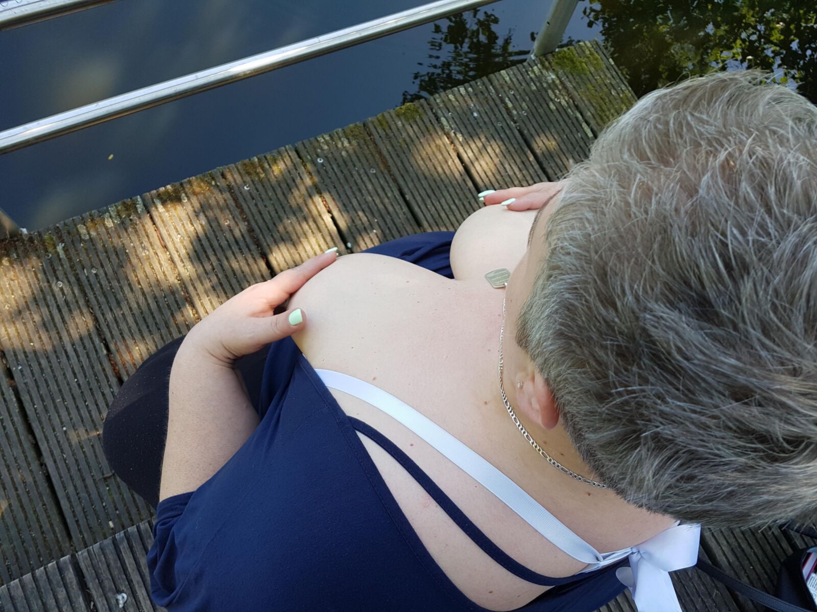  Fat, old german SSBBW flashes big hangers public park 